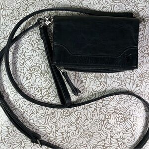 Frye Melissa Crossbody Stadium Bag Purse Black Leather